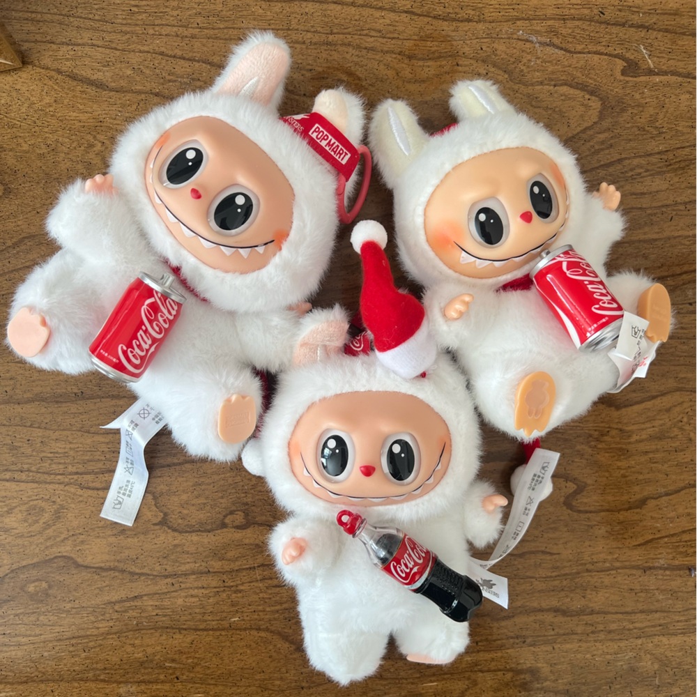 3 coke lafufu keychain plushies